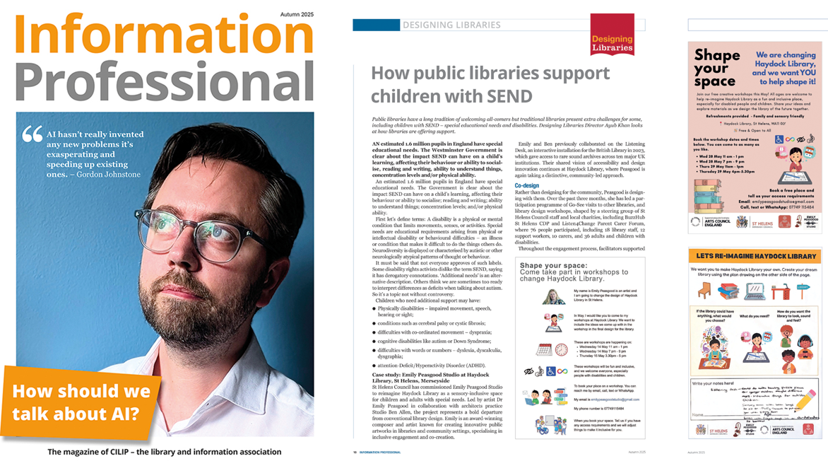 Extract from Designing Library Director, Ayub Khan's article in Information Professional Magazine Autumn 2025 on how public libraries support children with SEND