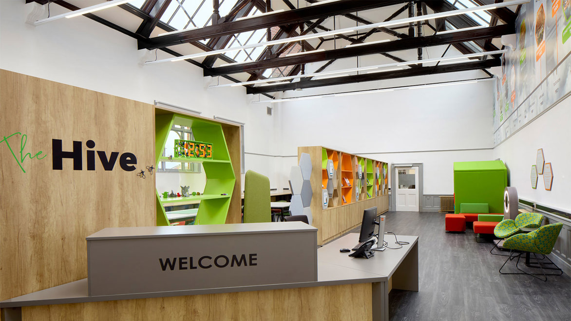 Darlington Library bright welcome interior area