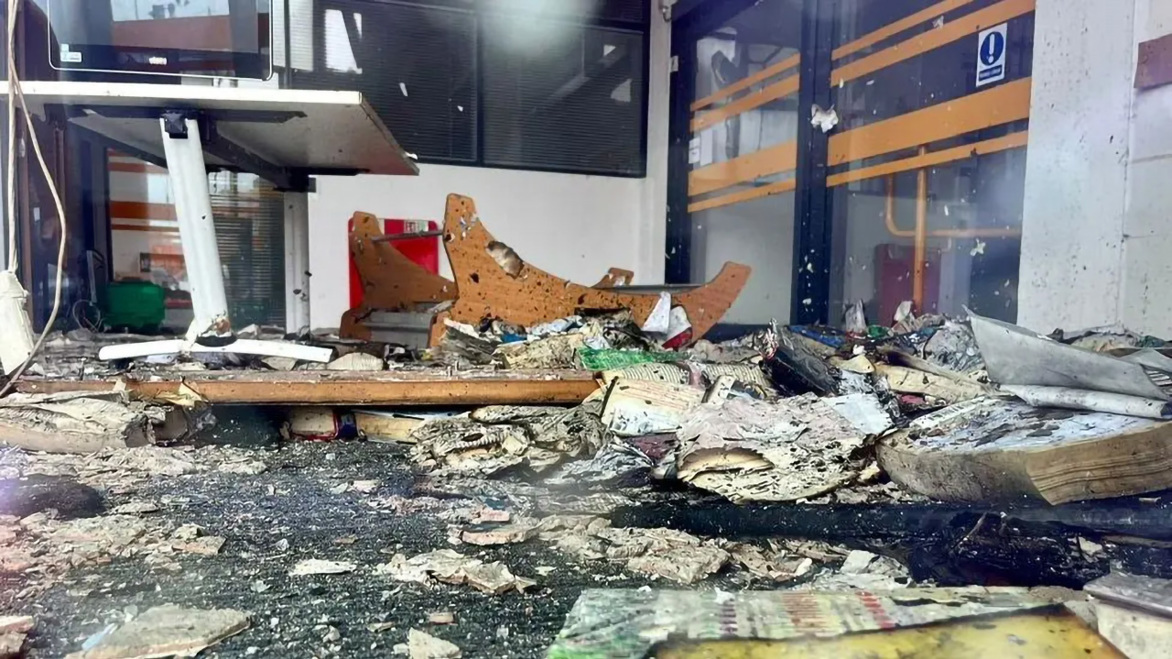 Photo of Spellow Library destroyed by rioters in the Summer of 2024