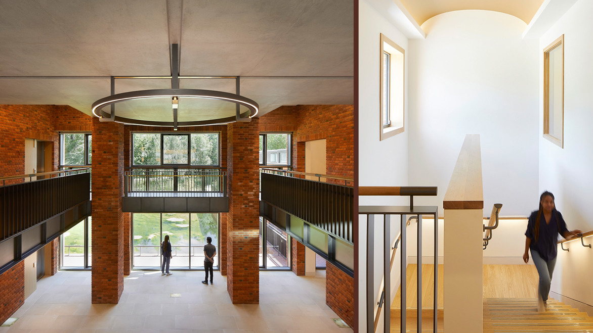 Lambeth Palace Library interior shots showing the specialised bricks and wooden staircase