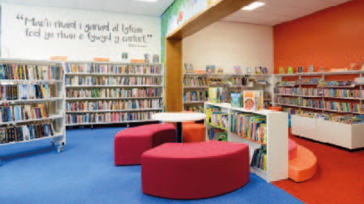 undefinedColourful reading area with book shelves in Mountain Ash Library