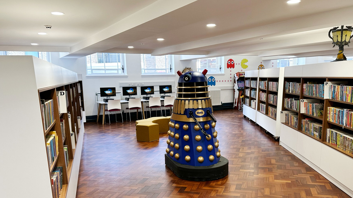 A Dalek from TV science fiction programme, Doctor Who, in Bolton's New Children's Library