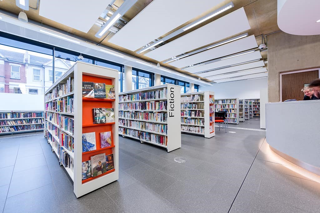 A photo showing Southend University and Public Library bookshelves