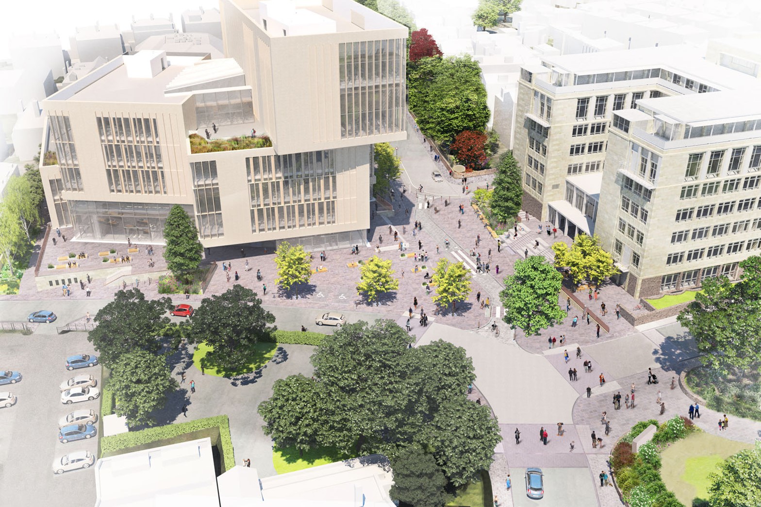 Top down illustration showing what the courtyard area around the new University of Bristol will look like.