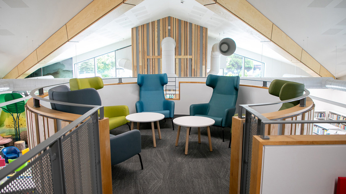 Ballymoney Library top circular mezzanine reading area