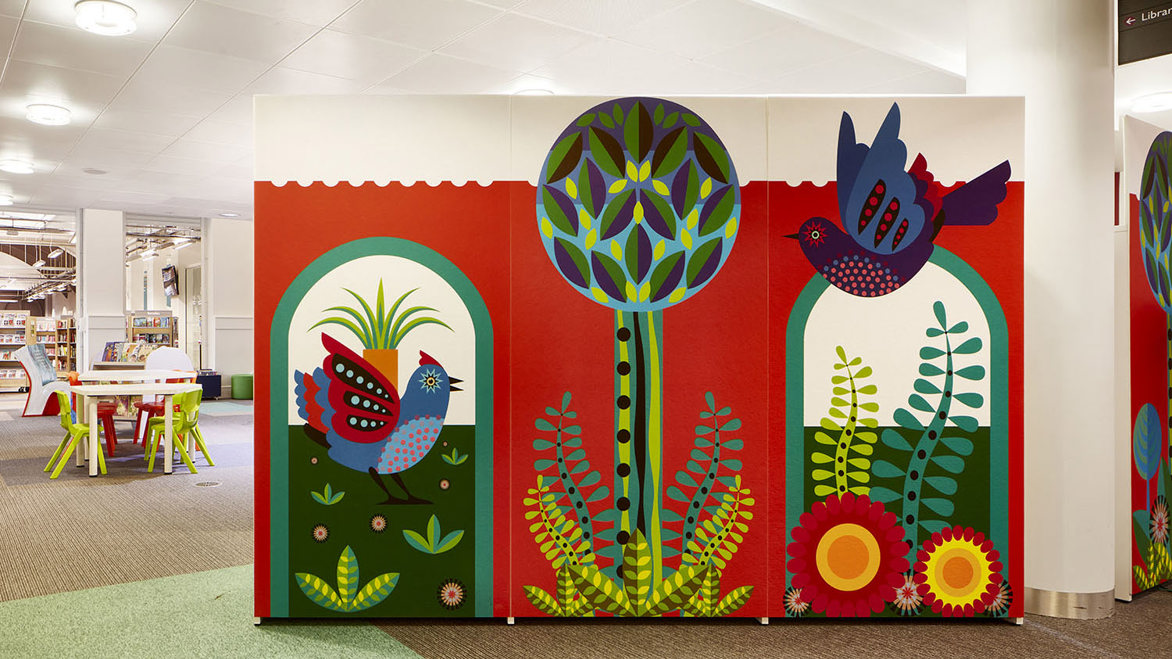 A decorative mural in Eltham public library