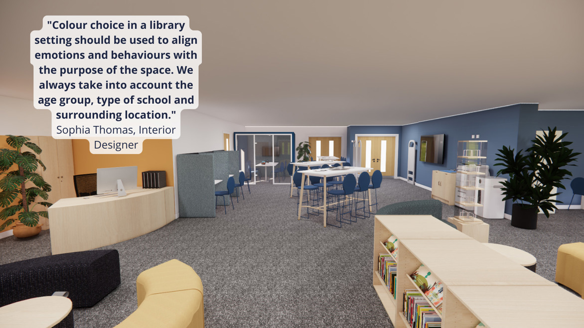 Colour choice quote - Colour choice in a library setting should be used to align emotions and behaviours with the purpose of the space