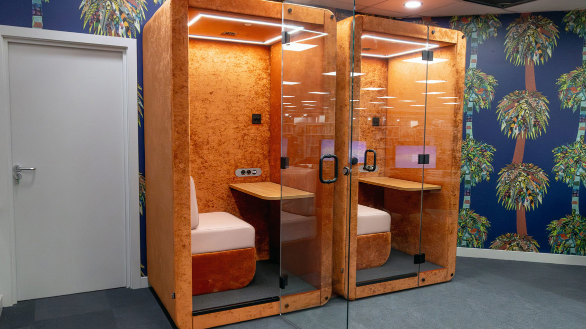 Bright wooden study booths