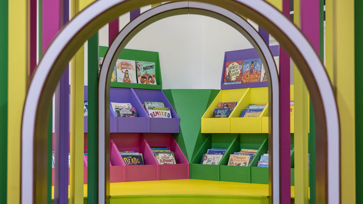 Bolton New Library - Children's Library brightly coloured book archway