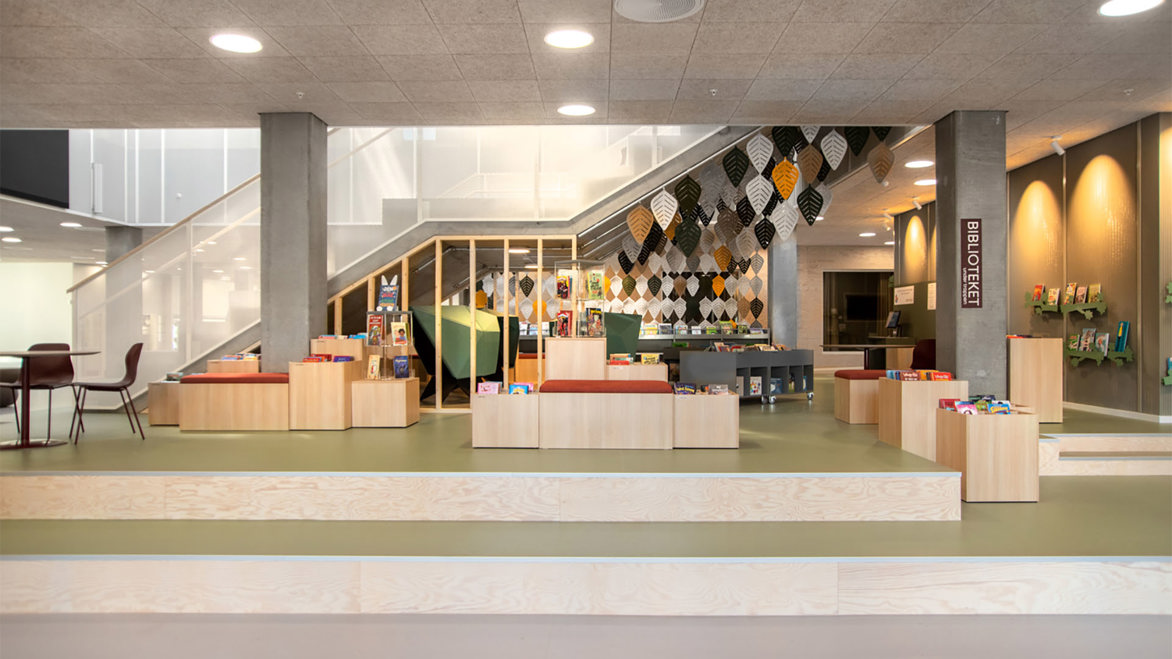 Taastrup Public Library spacious interior steps area