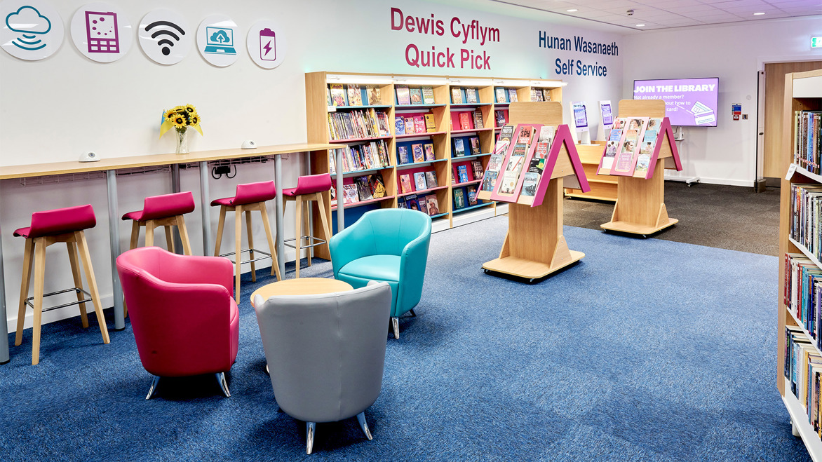 Neath library's quick pick and self service areas