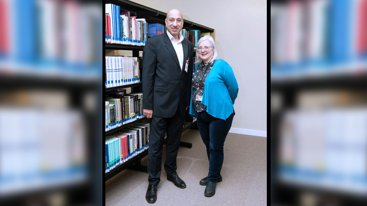 Designing Libraries Director Ayub Khan with Senior Librarian, Claire Butterfield at Whittington Barracks Burnett Library