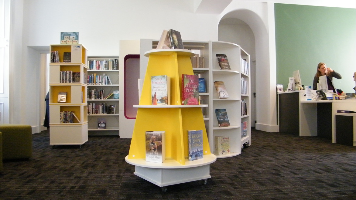 Yellow upright bookshelf