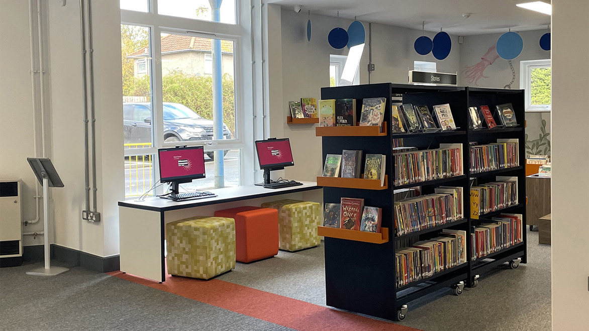 Southmead Library interior bookshelves and computers