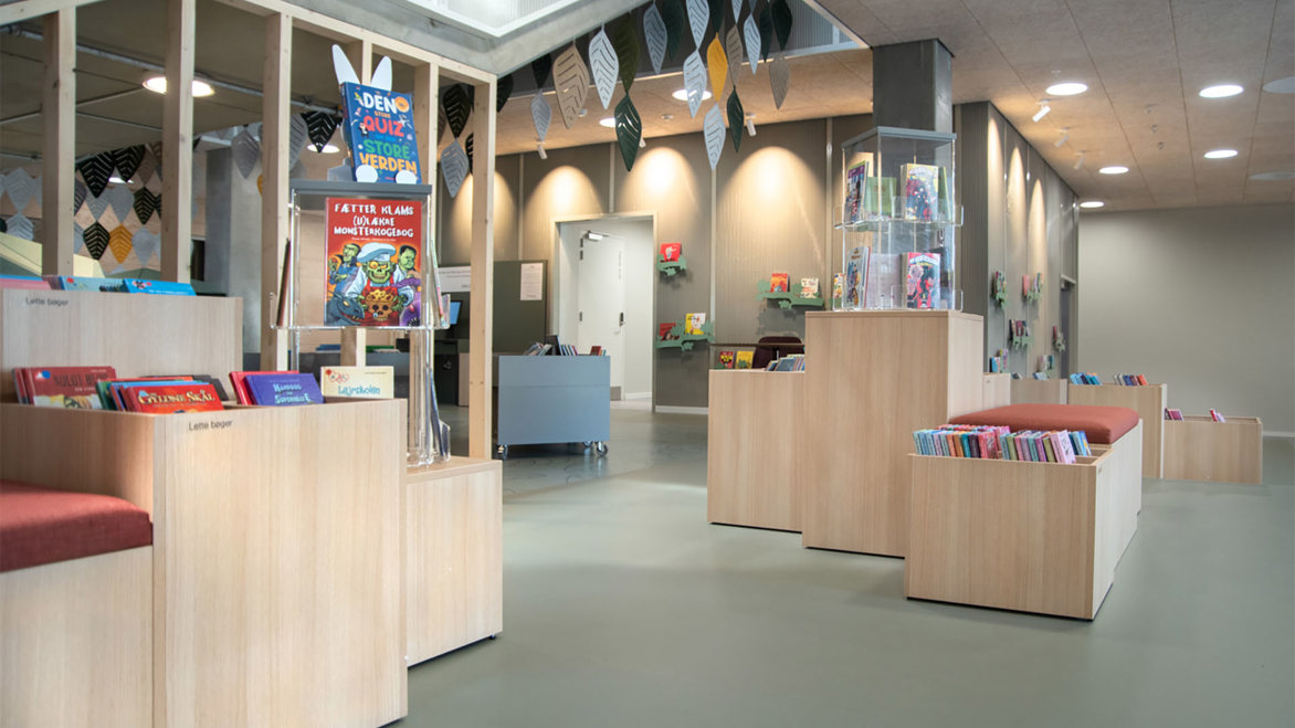 Taastrup Public Library children's books shelving area