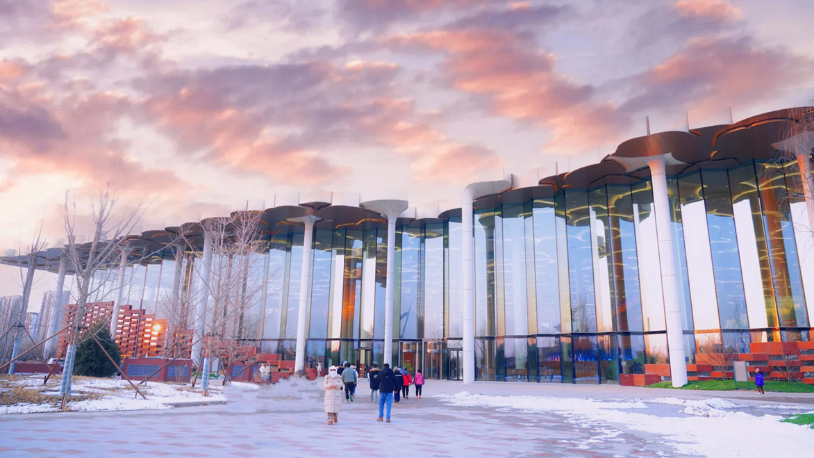 Beijing Library on a snowy winter's evening