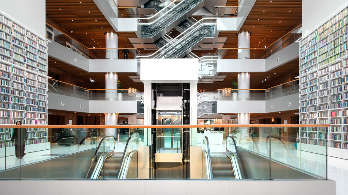 Escalators inside The Mohammed Bin Rashid Library