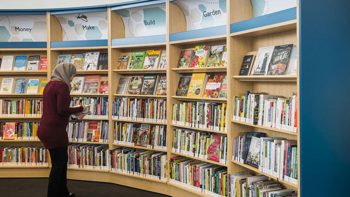 Sherwood Library Interior bookshelves