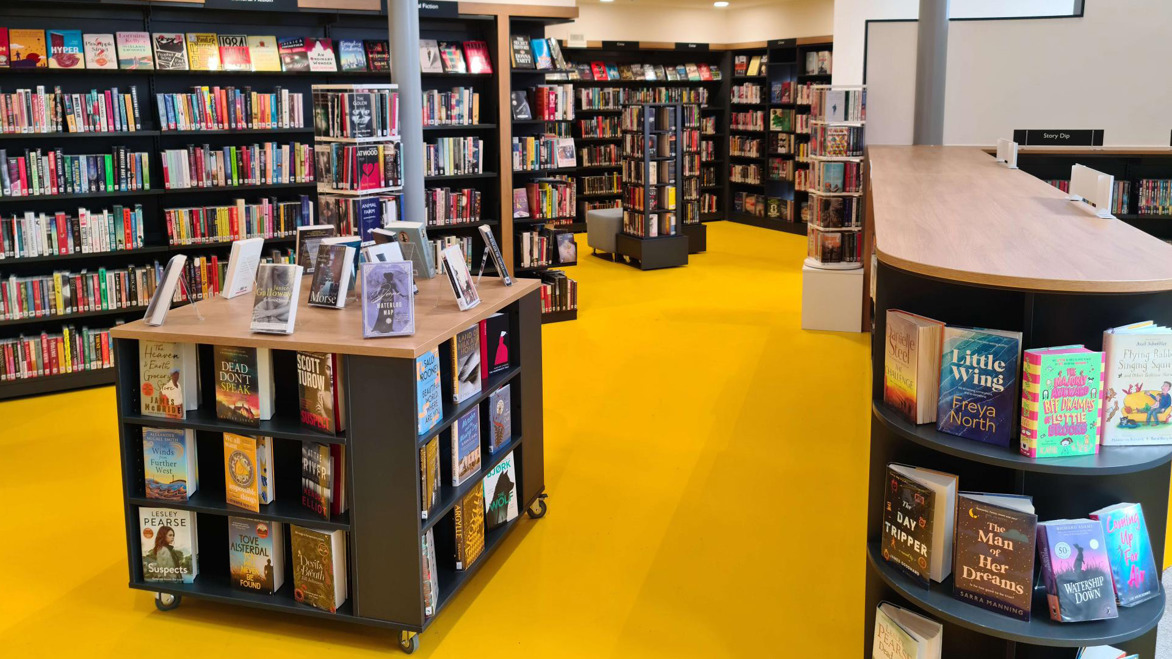 Macmillan Hub Library interior bookshelves