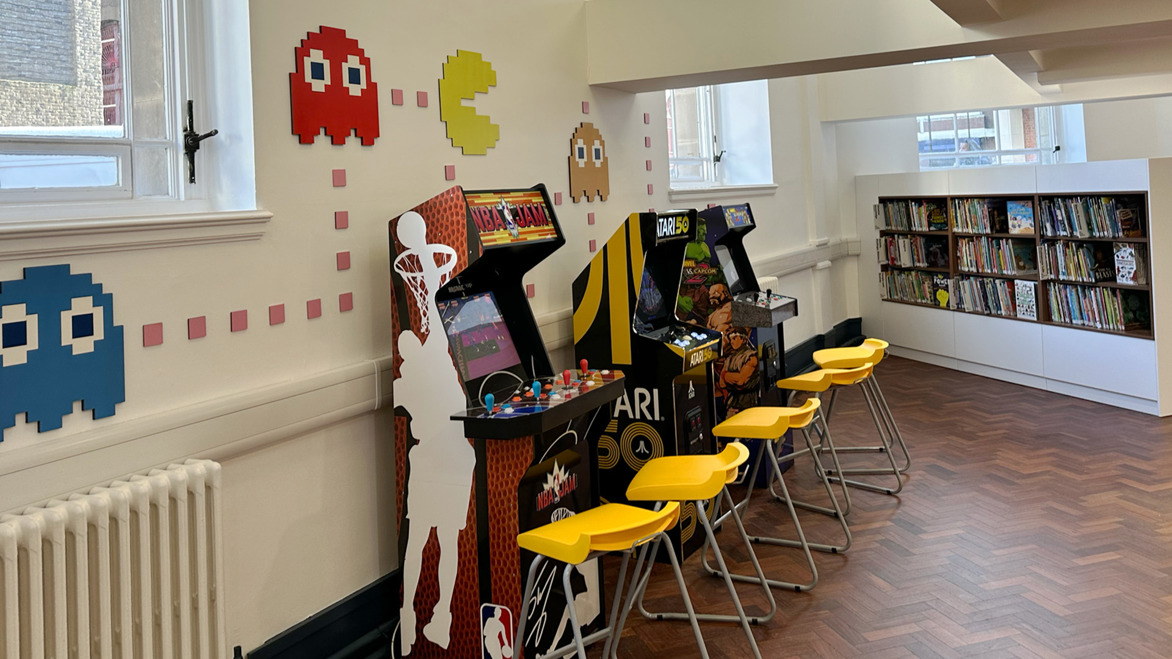 Arcade machines in Bolton's new children's library