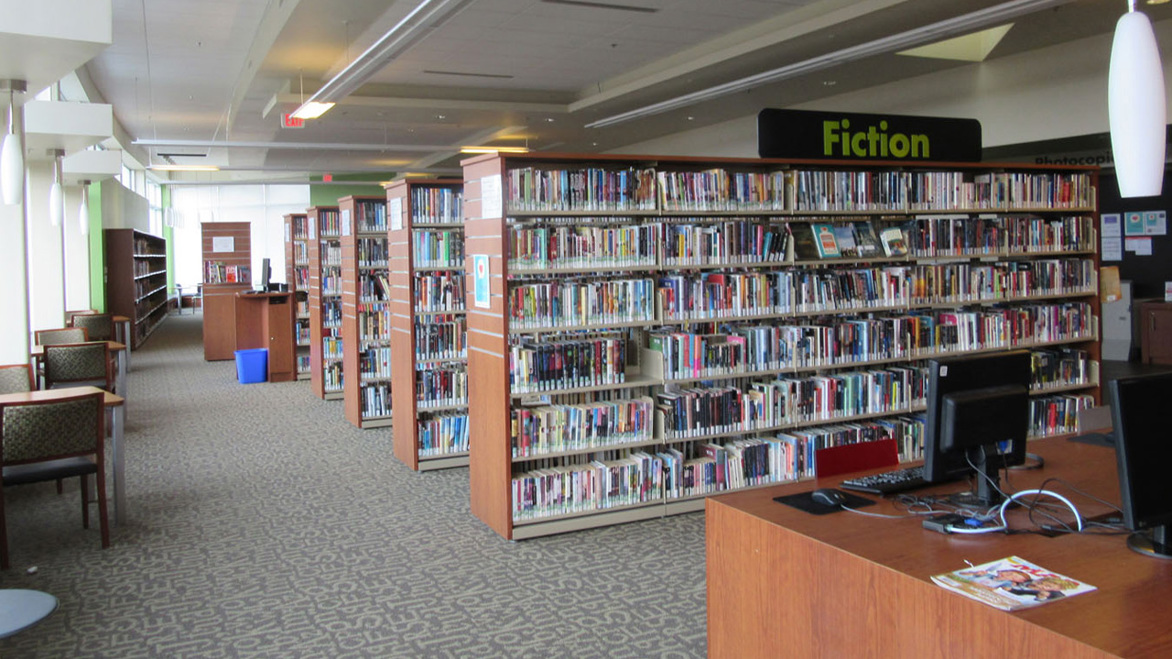 Beaty Library interior bookshelves